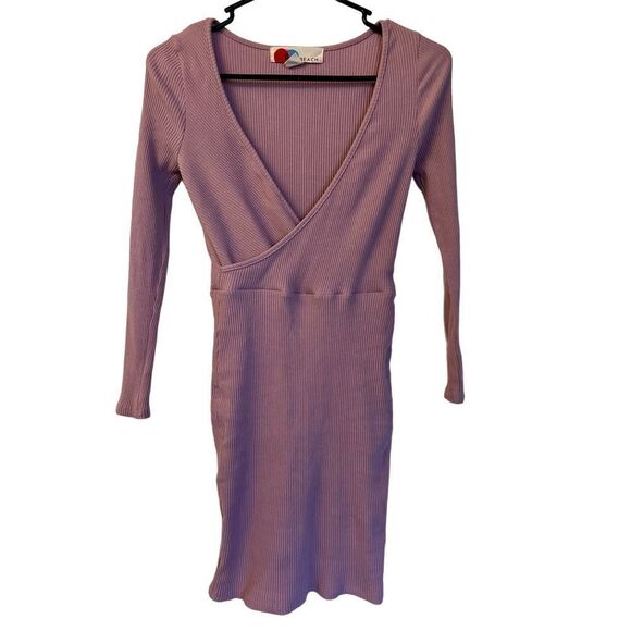 FREE PEOPLE FP BEACH Sz XS RIBBED ALL ABOUT THE SELFIE MINI DRESS LILAC - Picture 2 of 12